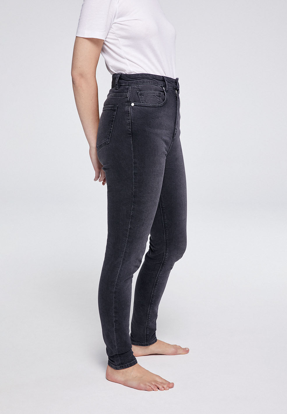 Jean skinny taille haute gris délavé en coton bio - Ingaa
