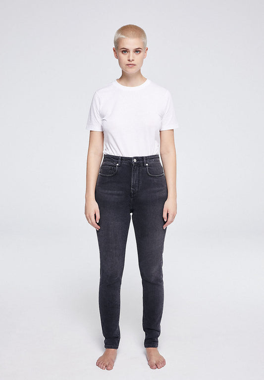 Jean skinny taille haute gris délavé en coton bio - Ingaa