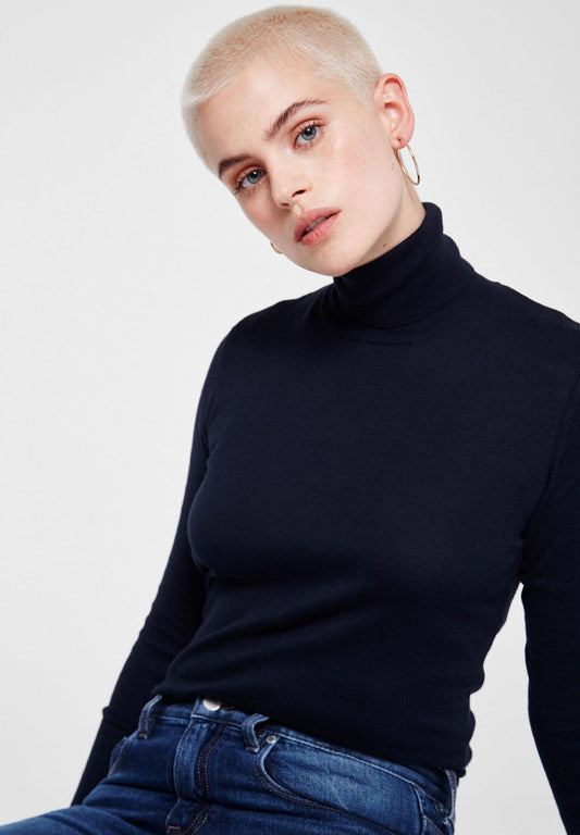 Pull à col roulé noir en coton bio - Celeste