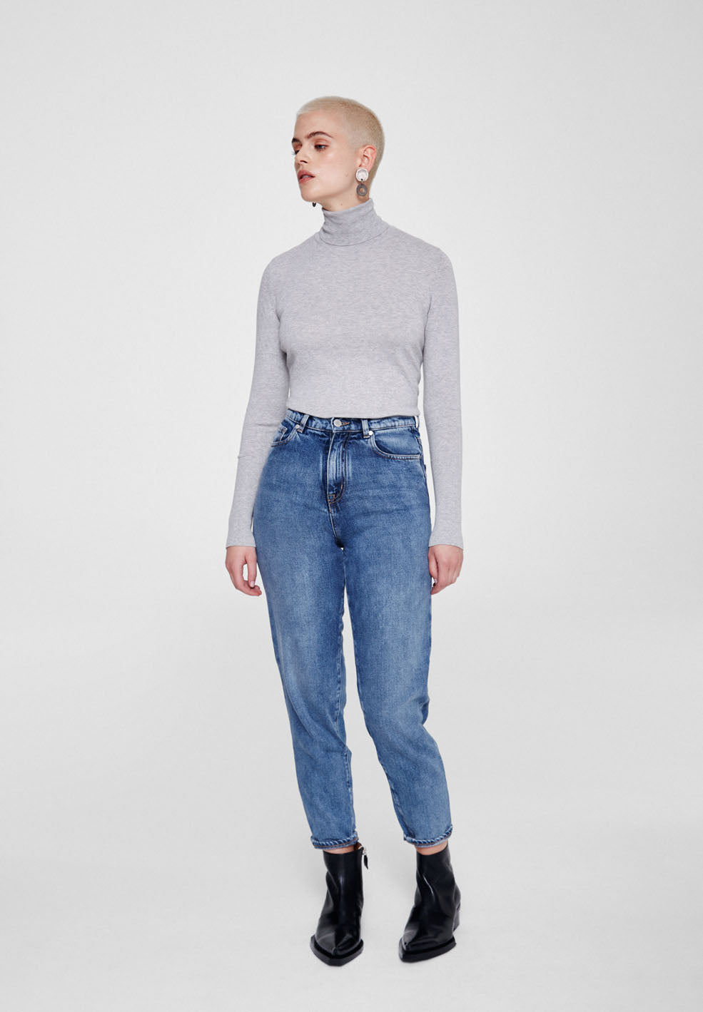 Pull à col roulé gris en coton bio - Celeste