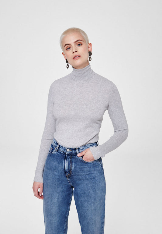 Pull à col roulé gris en coton bio - Celeste