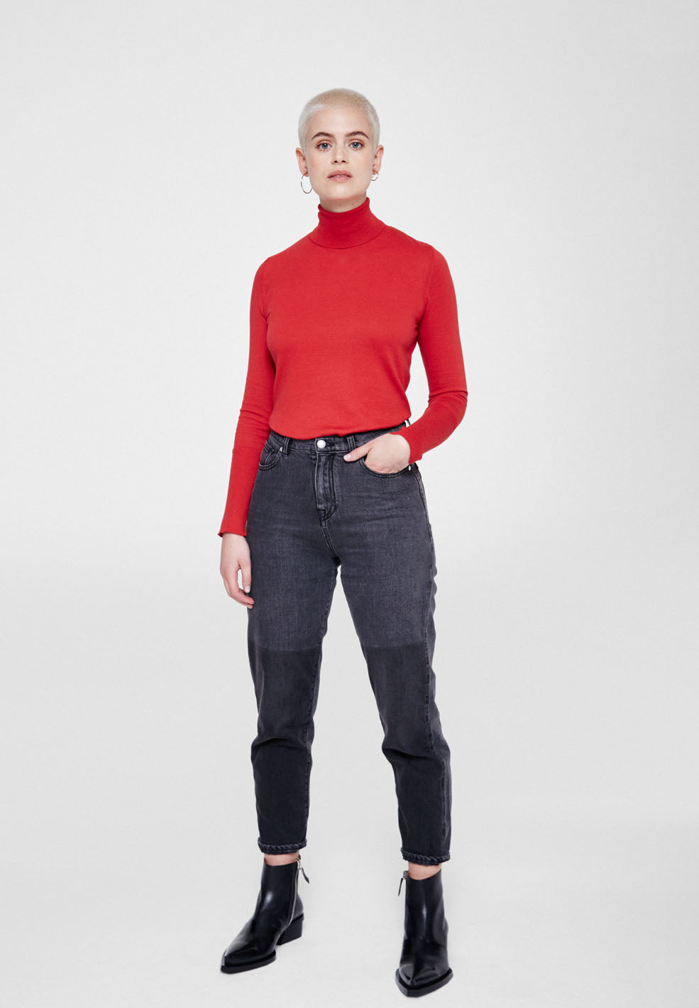 Pull à col roulé rouge en coton bio - Celeste