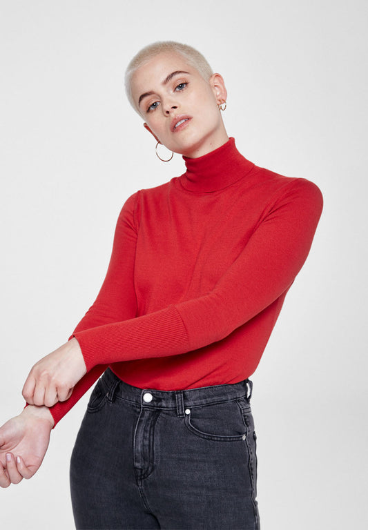 Pull à col roulé rouge en coton bio - Celeste