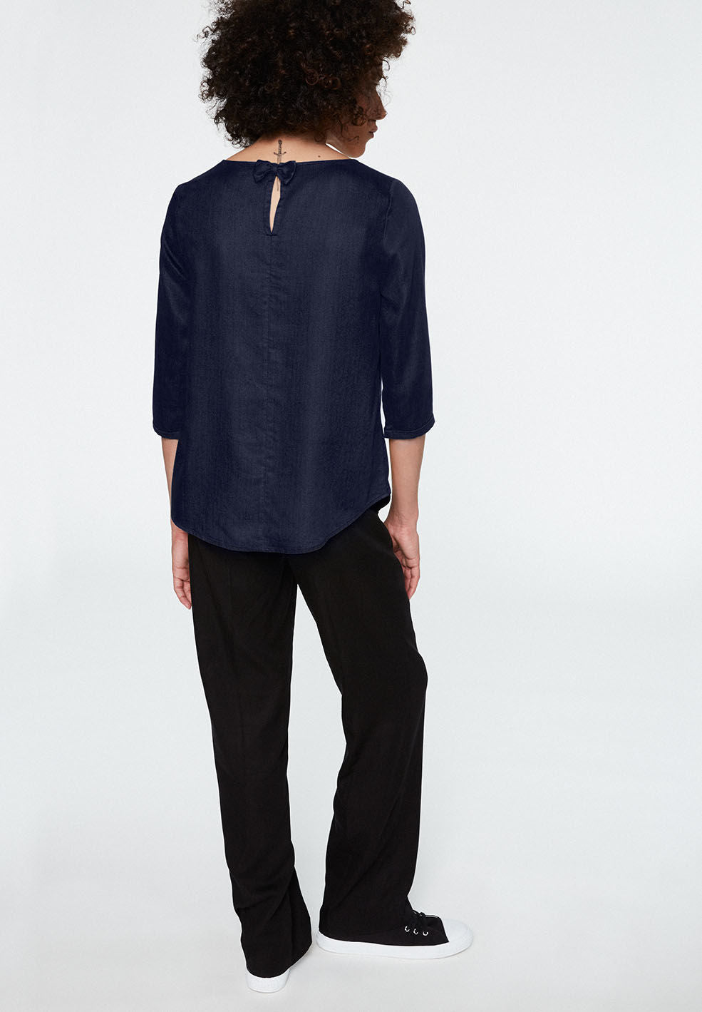 Blouse en tencel marine - Heddaa bow