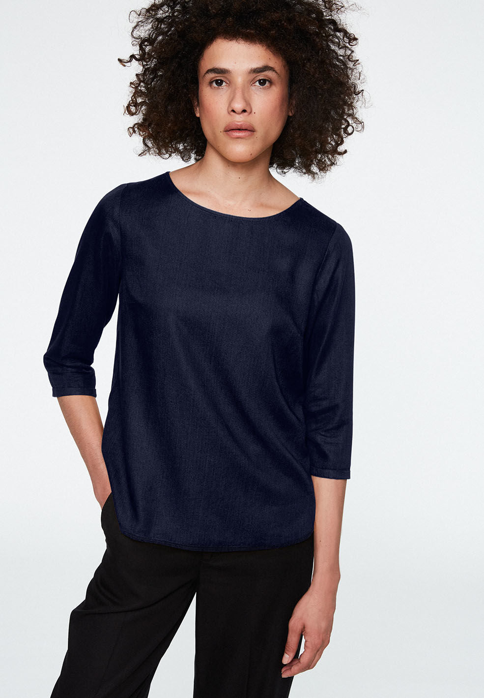 Blouse en tencel marine - Heddaa bow