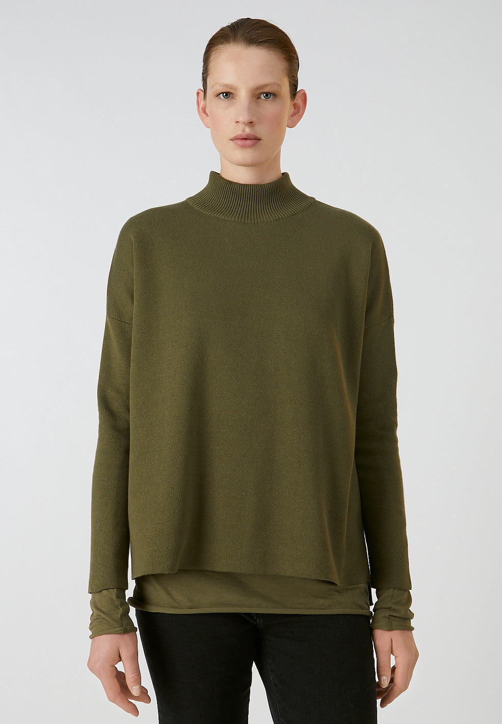 Pull vert kaki en coton bio - Yunaa