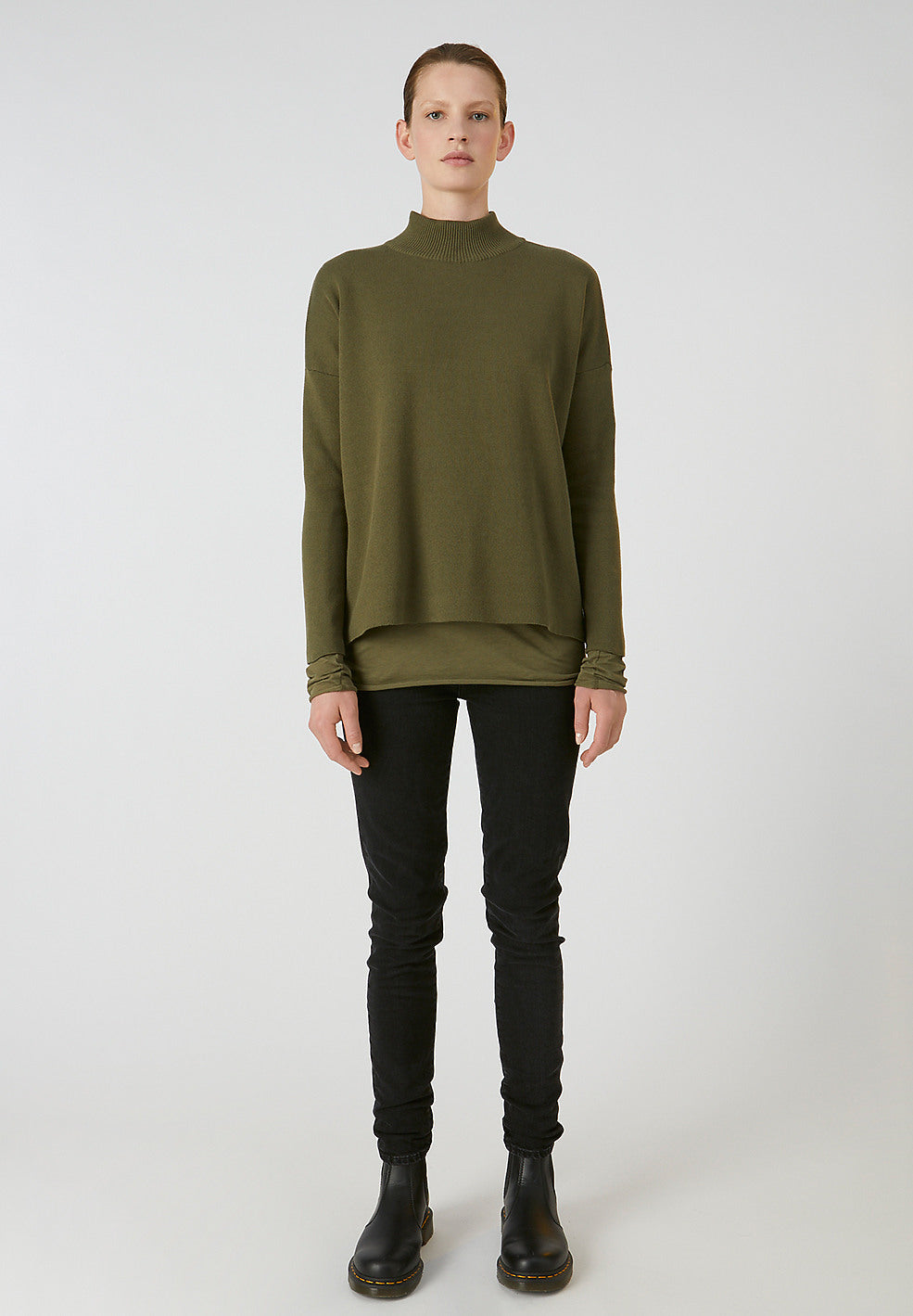 Pull vert kaki en coton bio - Yunaa