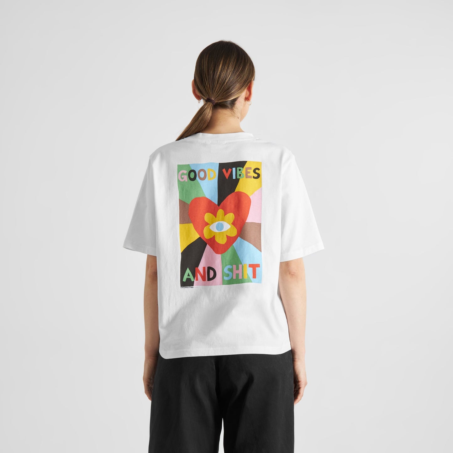 T-shirt en coton bio | blanc "vadstena good vibes white"