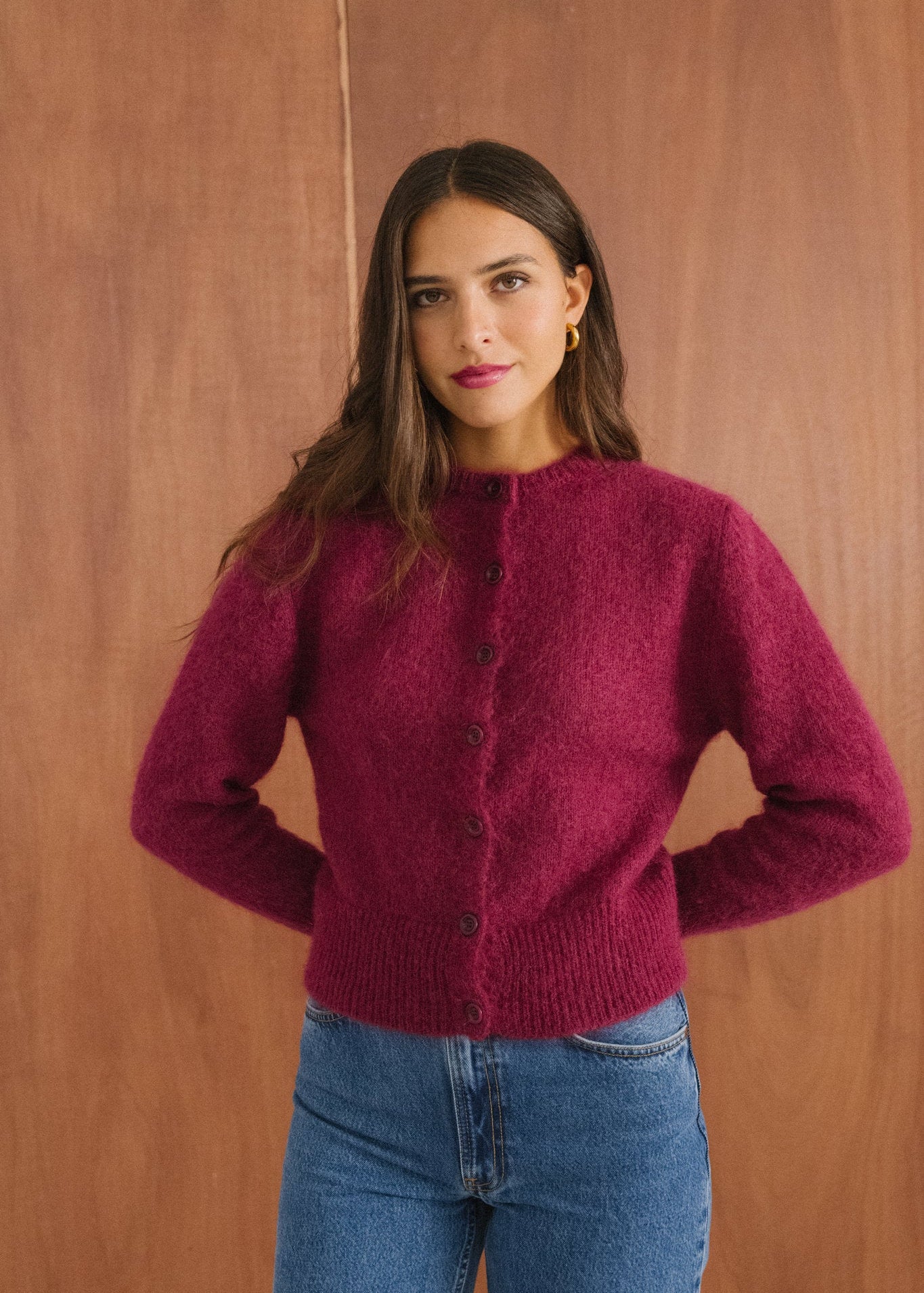 Gilet en mohair certifié | framboise "Grace"