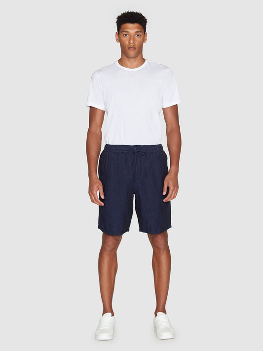 Short en lin bio | marine "fig loose linen shorts - total eclipse"