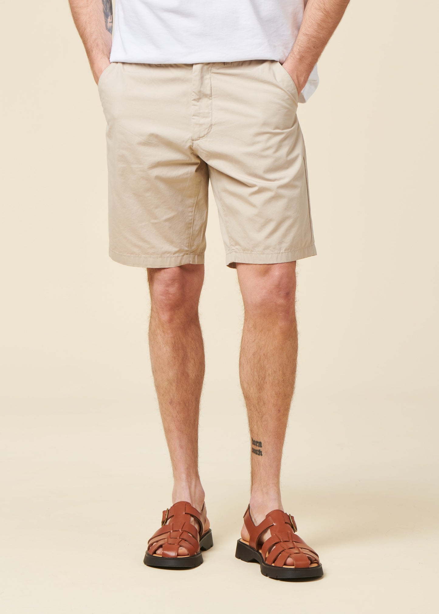 Short léger en coton bio | beige "Fig loose poplin elastic waist string shorts light feather gray"