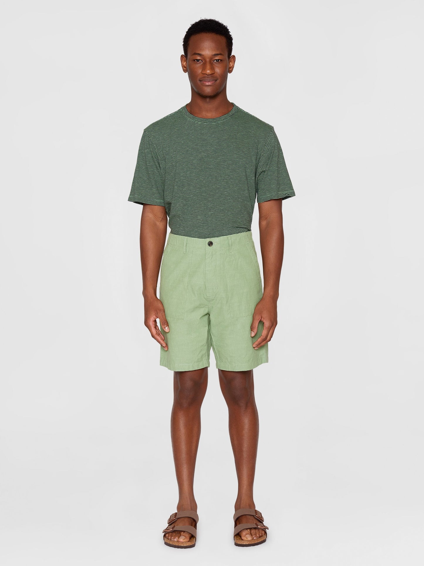 Short en coton bio | vert "flint wide slub yarn shorts shale green"