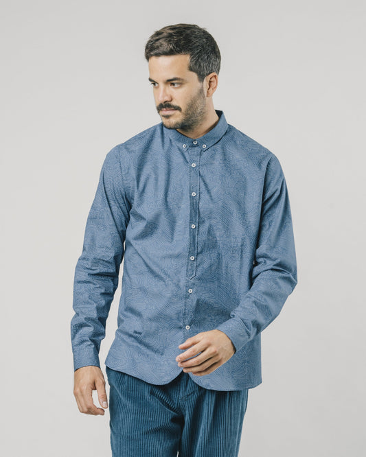 Chemise bleue à imprimés blancs en coton bio - Windy Night