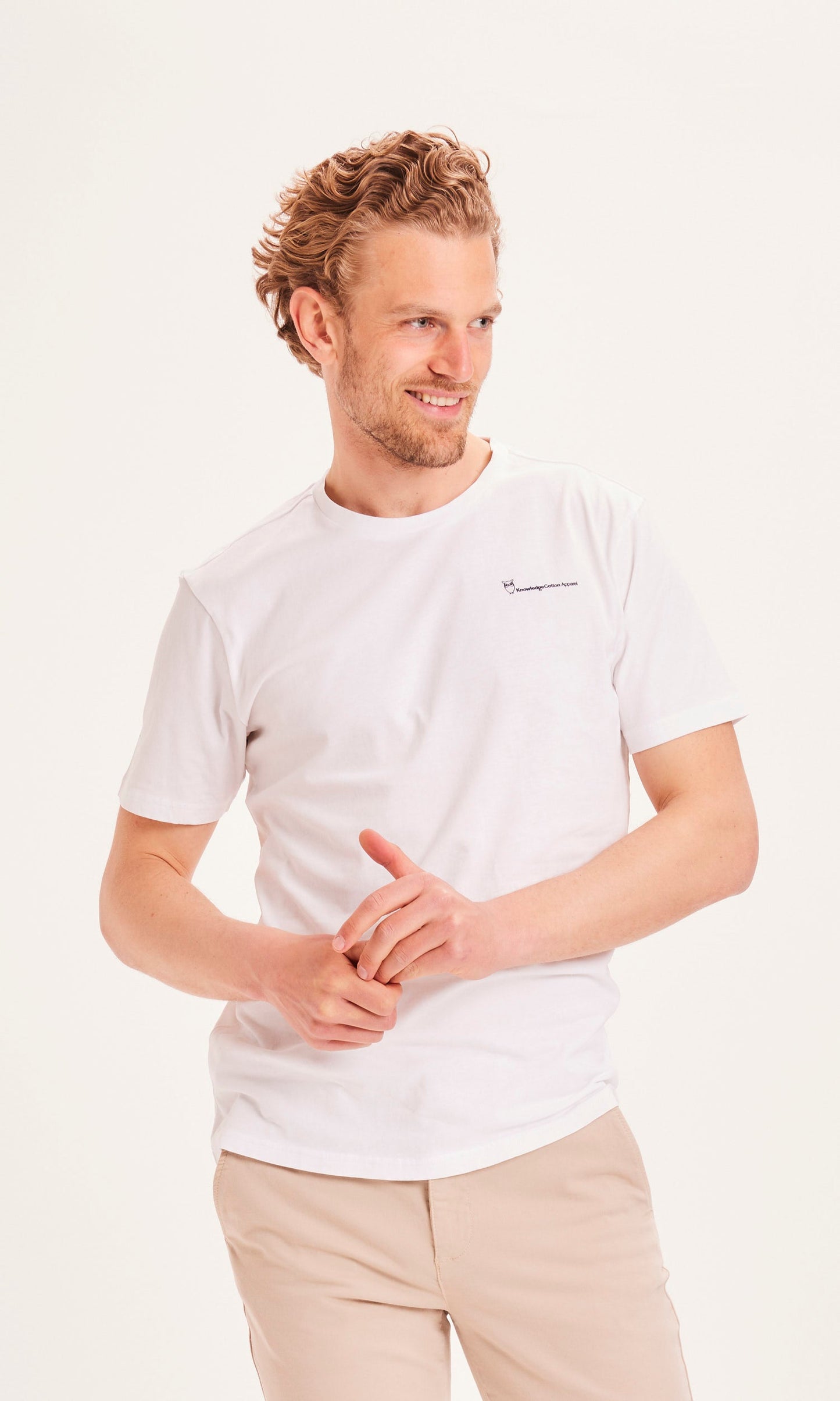 T-shirt blanc imprimé en coton bio - ALDER The Green Wave bright white