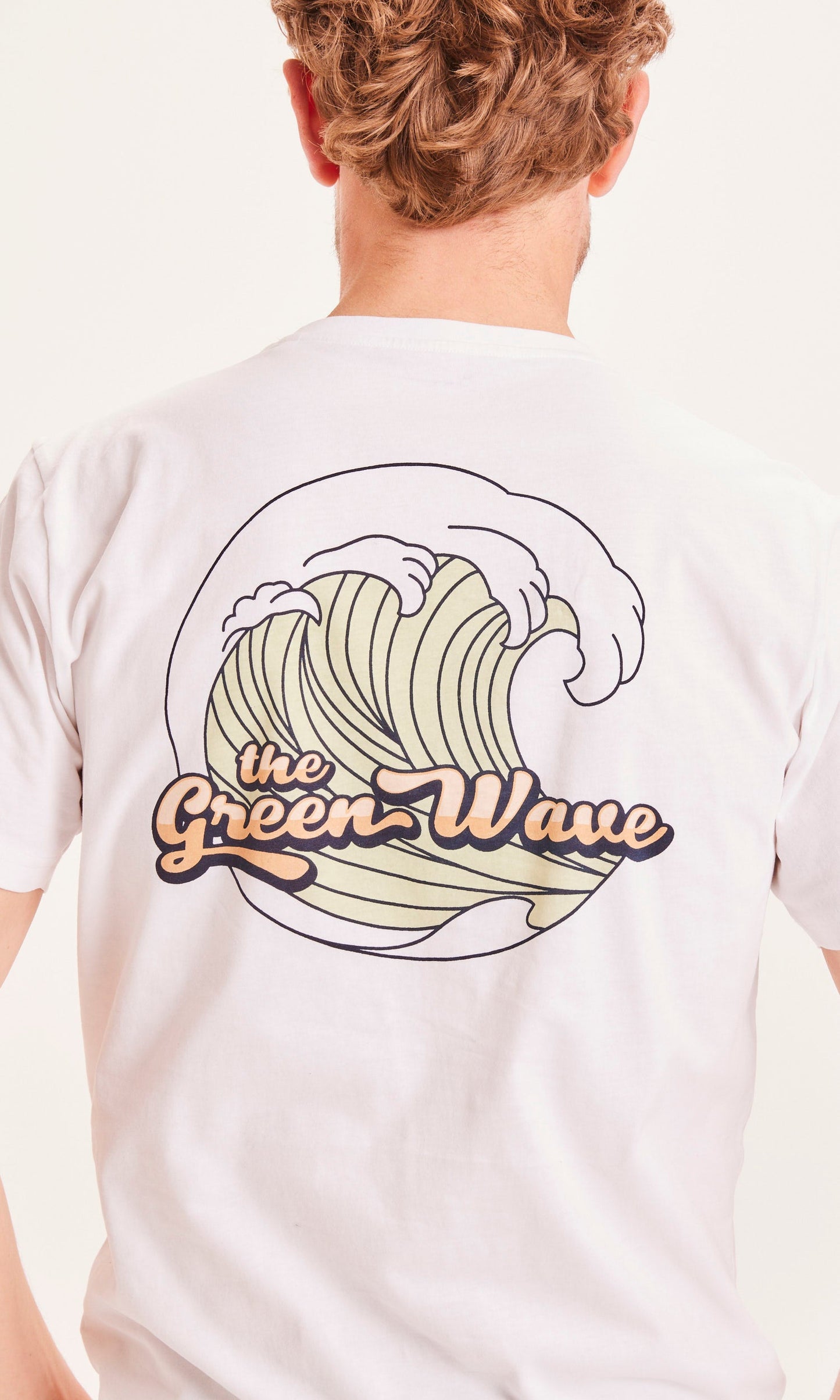 T-shirt blanc imprimé en coton bio - ALDER The Green Wave bright white