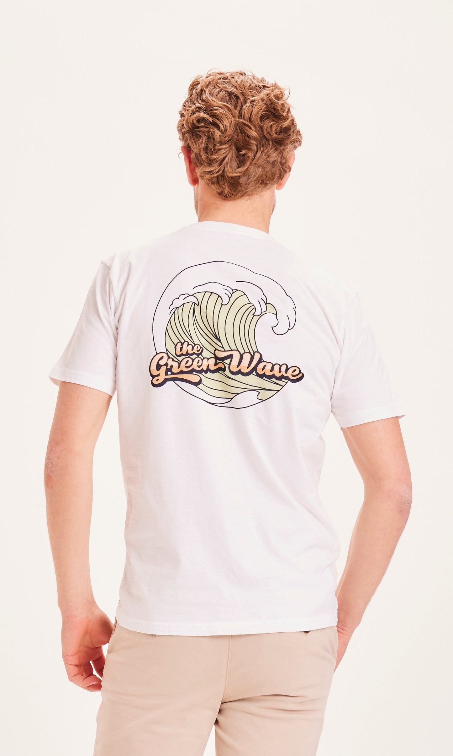 T-shirt blanc imprimé en coton bio - ALDER The Green Wave bright white