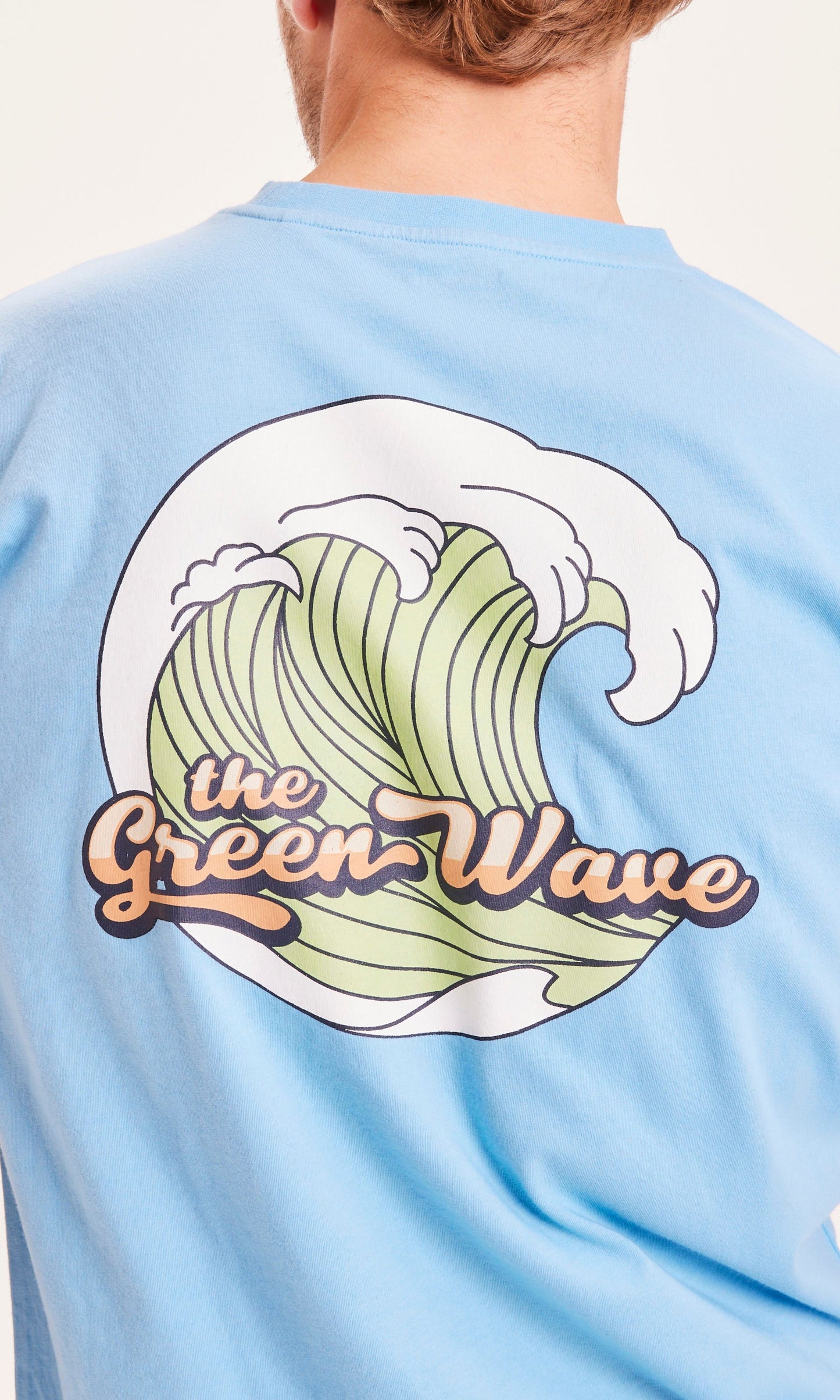 T-shirt bleu ciel à imprimé en coton bio -ALDER The Green Wave alaskan blue
