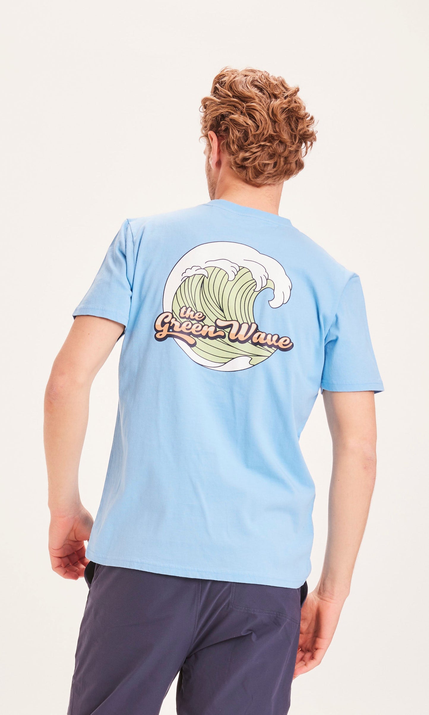 T-shirt bleu ciel à imprimé en coton bio -ALDER The Green Wave alaskan blue