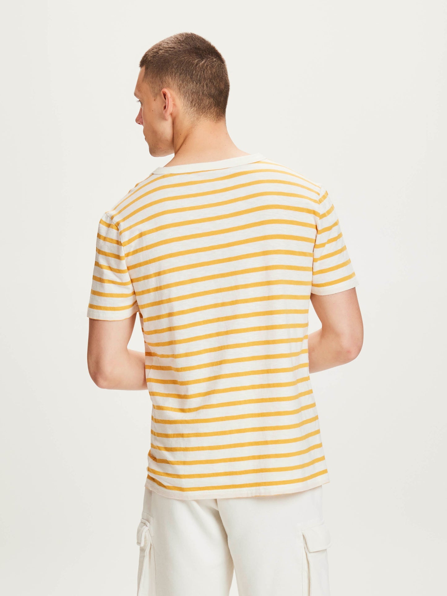 T-shirt jaune rayé en coton bio - alder slub honey gold