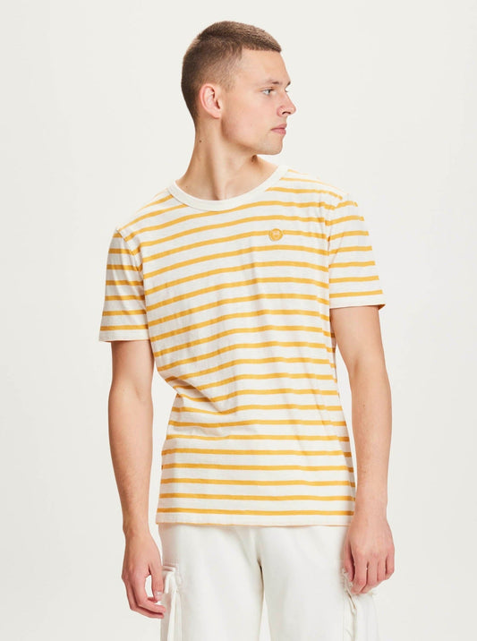 T-shirt jaune rayé en coton bio - alder slub honey gold