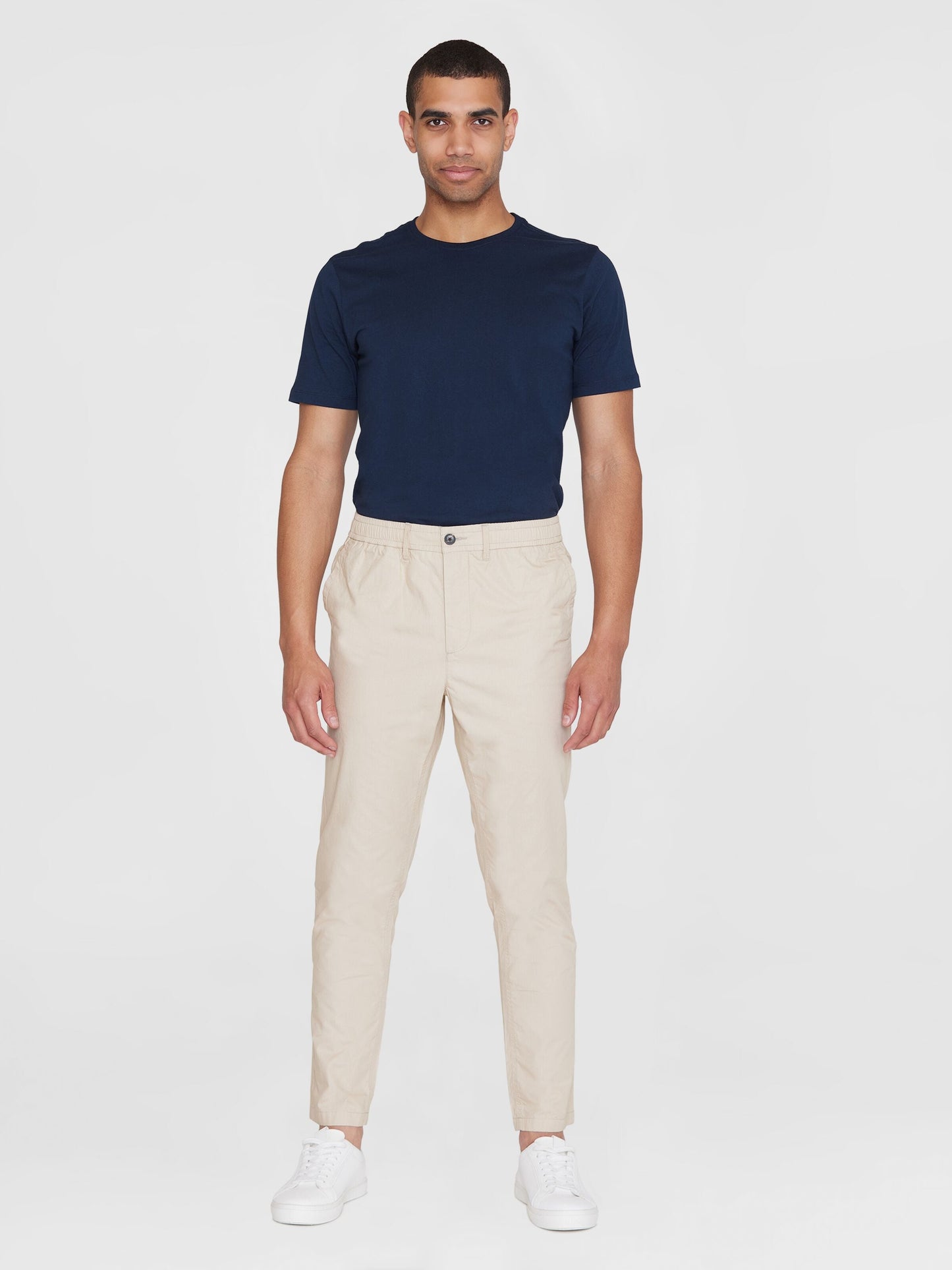 Pantalon droit en coton bio | Beige "tim tapered poplin light feather gray"