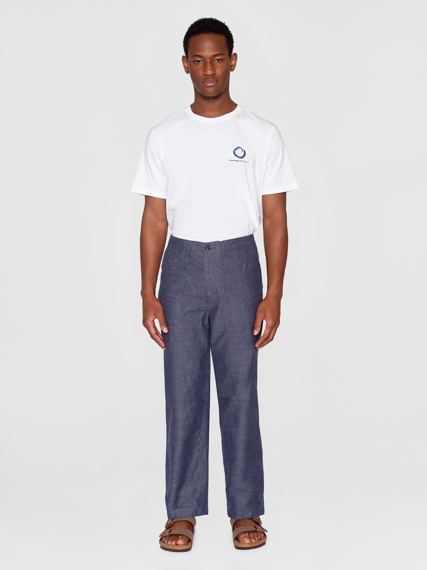 Pantalon léger ample en coton bio | bleu denim "flint wide slub yarn pants night sky"