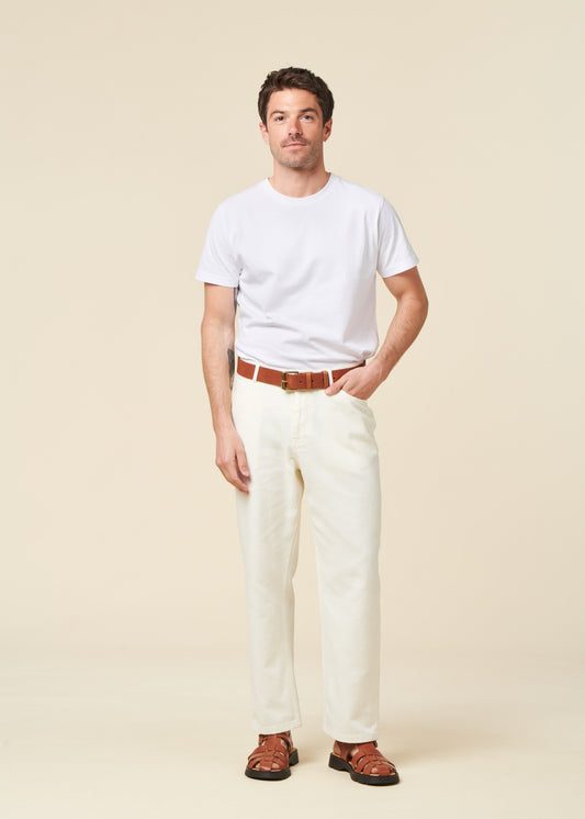 Pantalon denim  droit en coton bio | blanc "Flint 5-pocket twill pants egret"