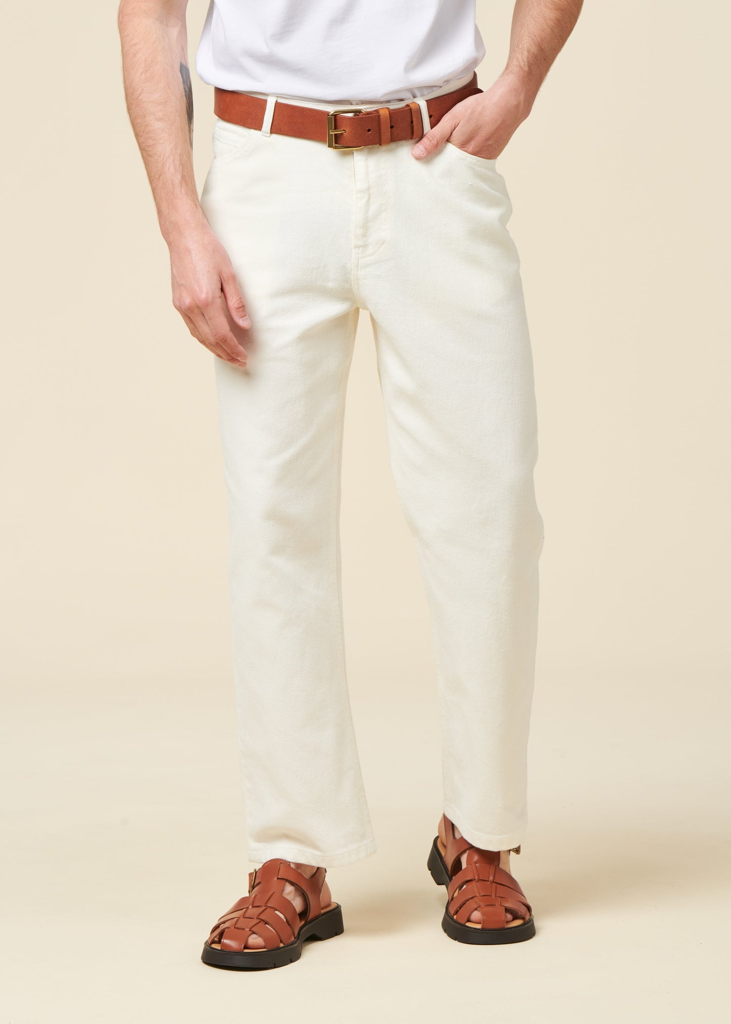 Pantalon denim  droit en coton bio | blanc "Flint 5-pocket twill pants egret"