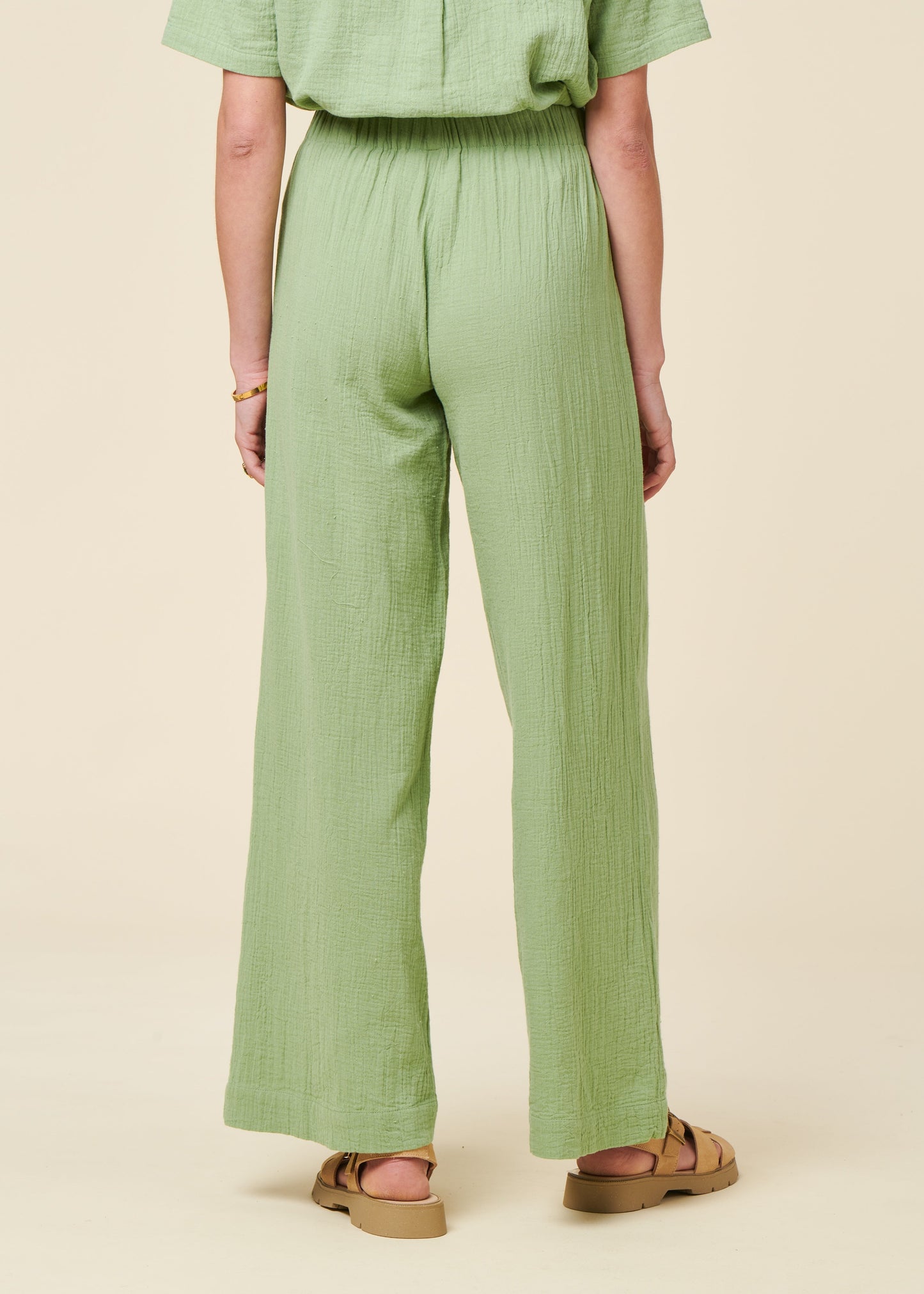 Pantalon ample en gaze de coton bio | vert clair "Bubble wide leg light green"