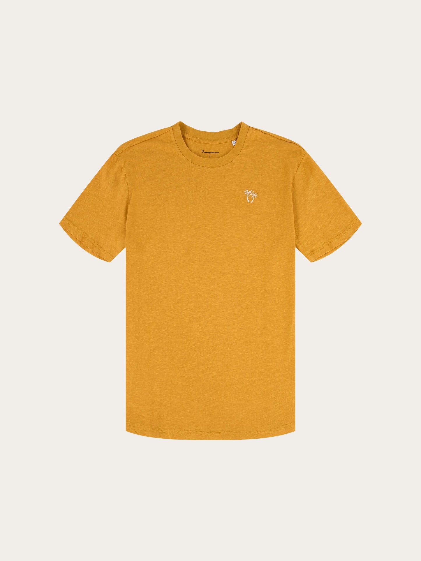 T-shirt jaune brodé palmiers en coton bio - alder slub honey gold