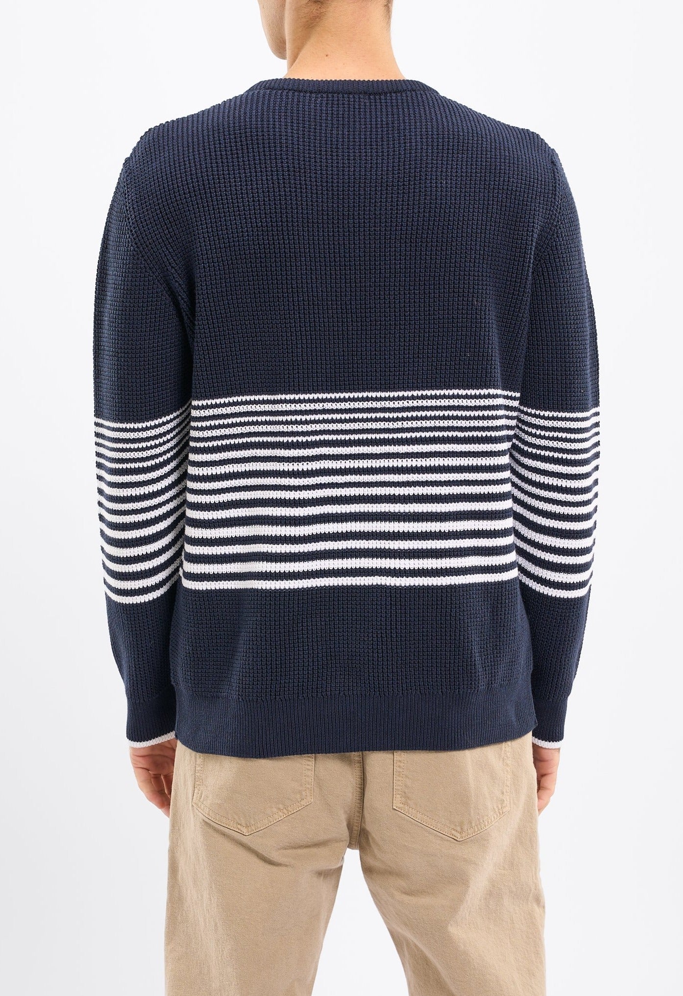 Pull marine à rayures blanches en coton bio - classic waffle striped total eclipse