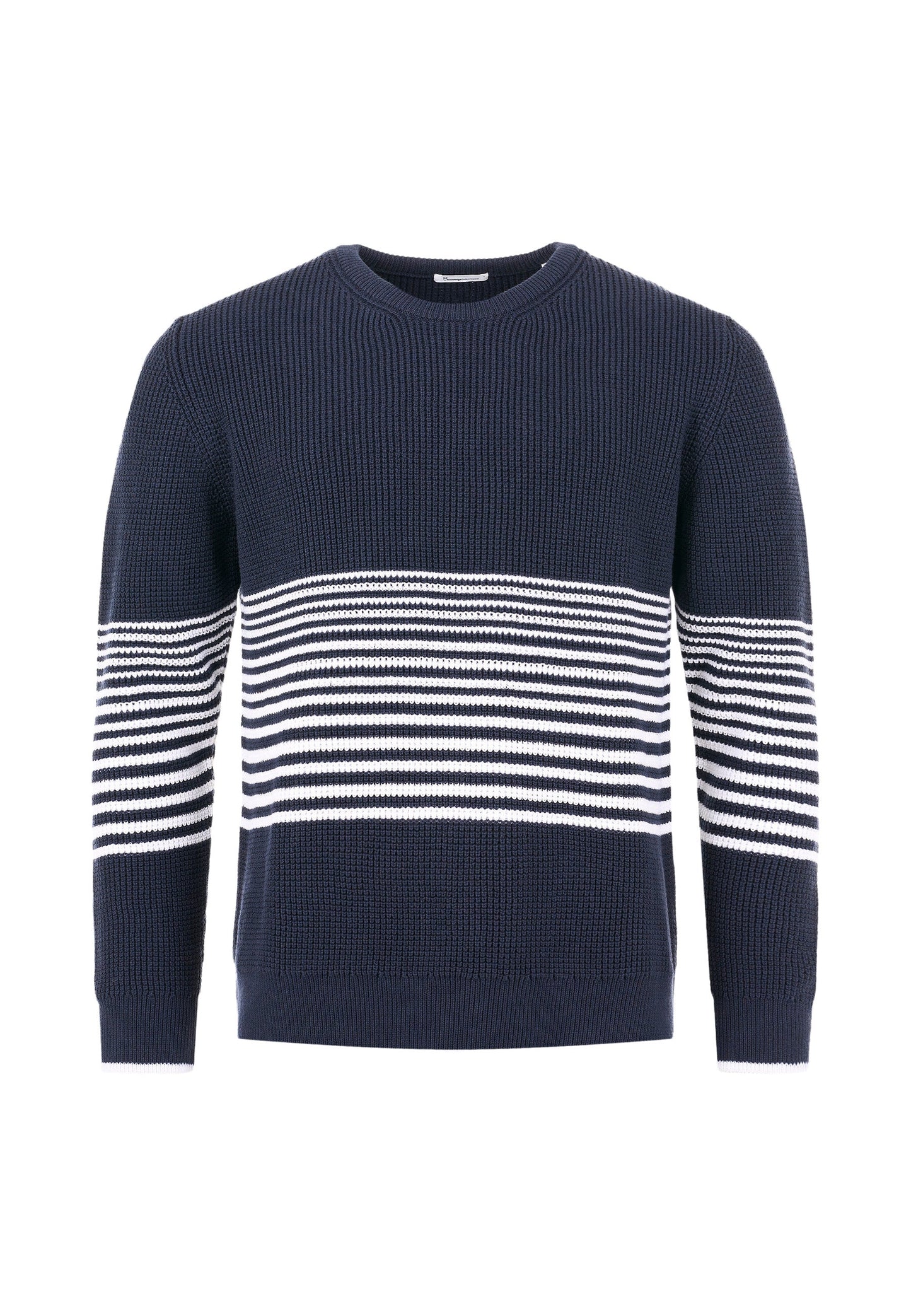Pull marine à rayures blanches en coton bio - classic waffle striped total eclipse