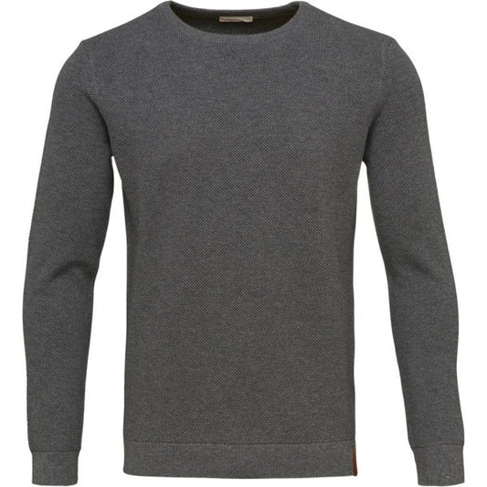 Pull col rond gris en coton piqué bio - pique crew neck knit dark grey melange