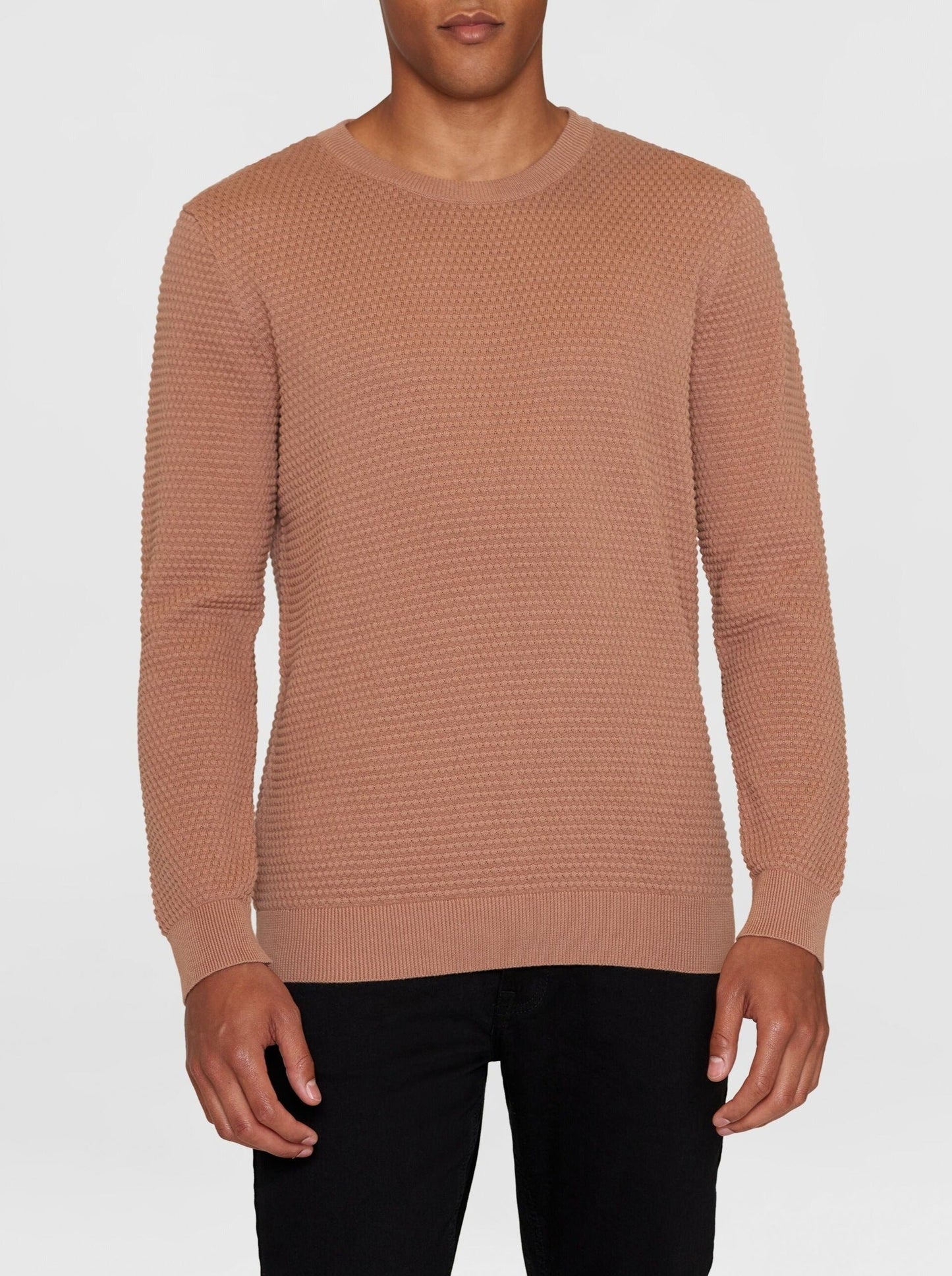 Pull tricoté en coton bio | Marron "vagn regular bubble knit crew neck chocolate malt"