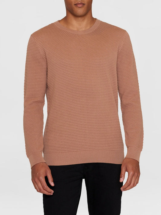 Pull tricoté en coton bio | Marron "vagn regular bubble knit crew neck chocolate malt"