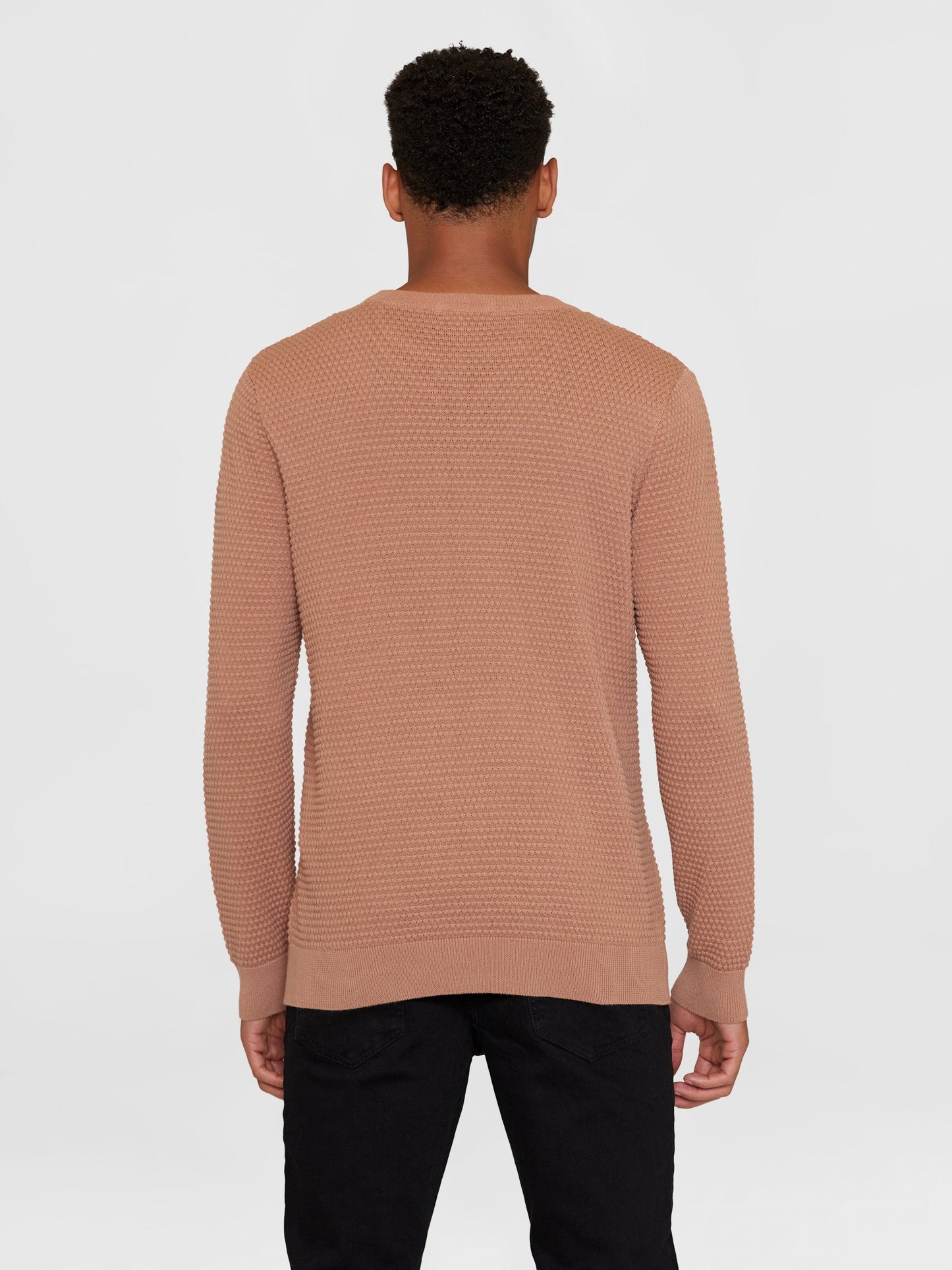 Pull tricoté en coton bio | Marron "vagn regular bubble knit crew neck chocolate malt"