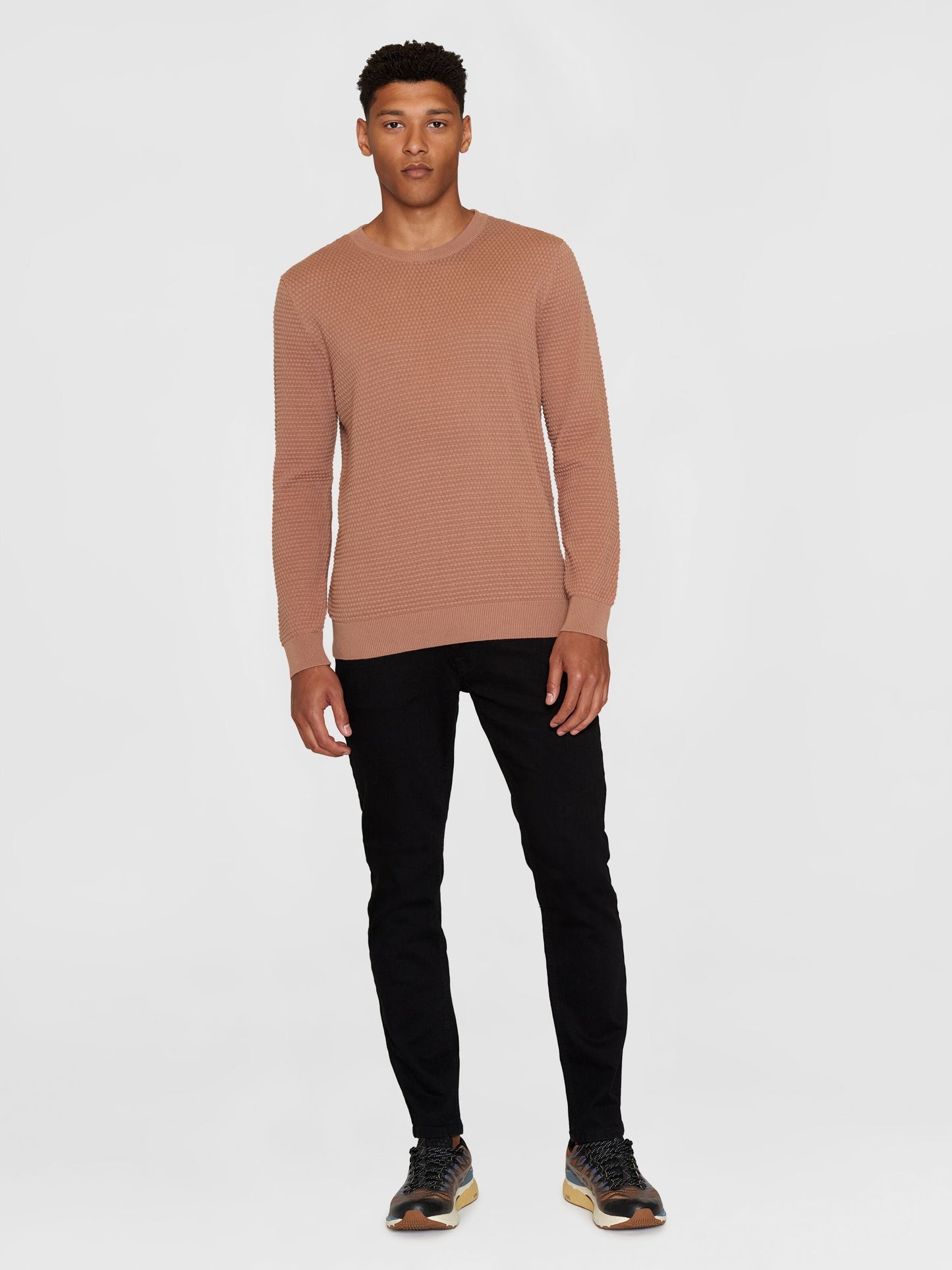 Pull tricoté en coton bio | Marron "vagn regular bubble knit crew neck chocolate malt"
