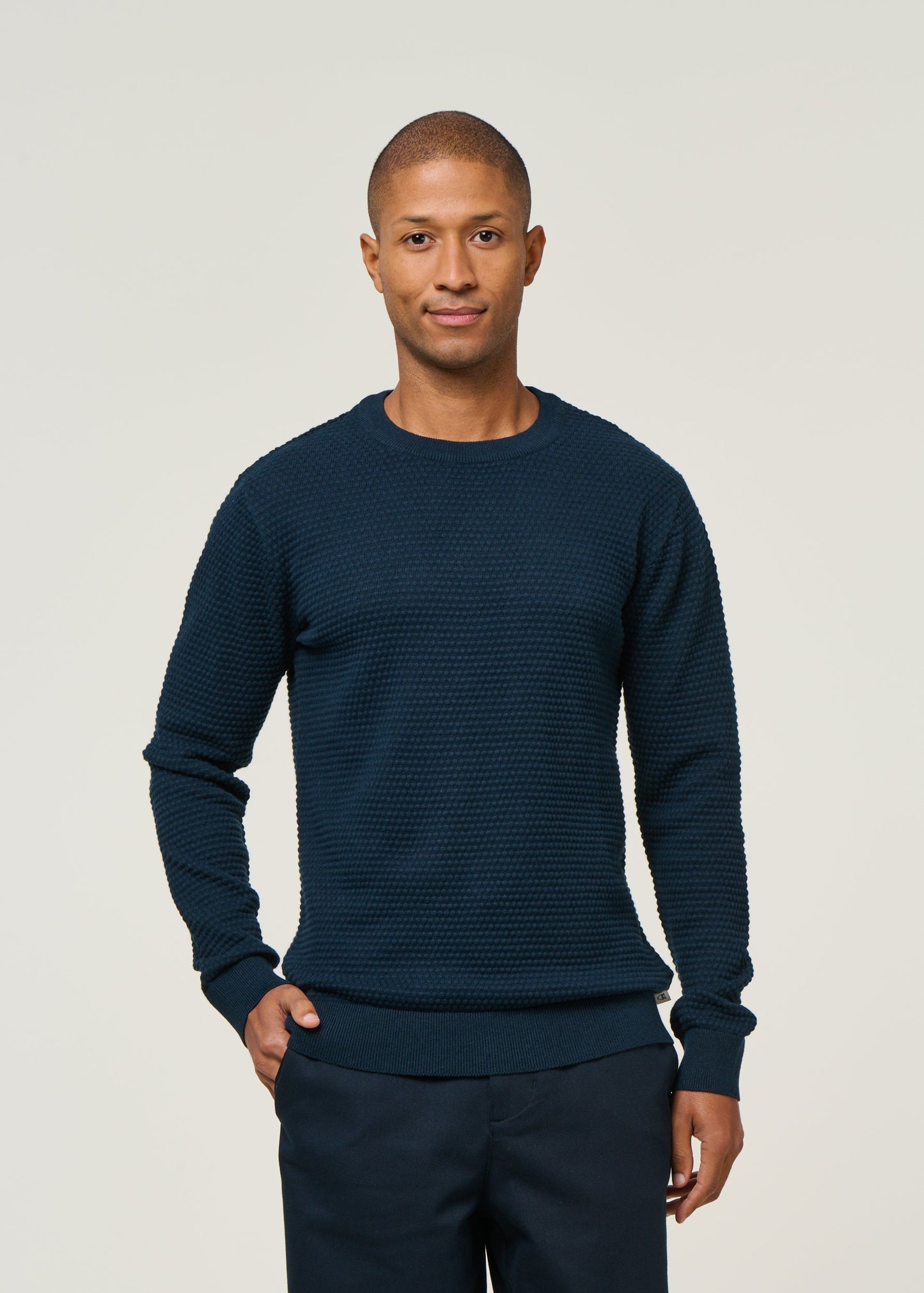 Pull en coton bio | marine "vagn regular bubble knit crew neck total eclipse"