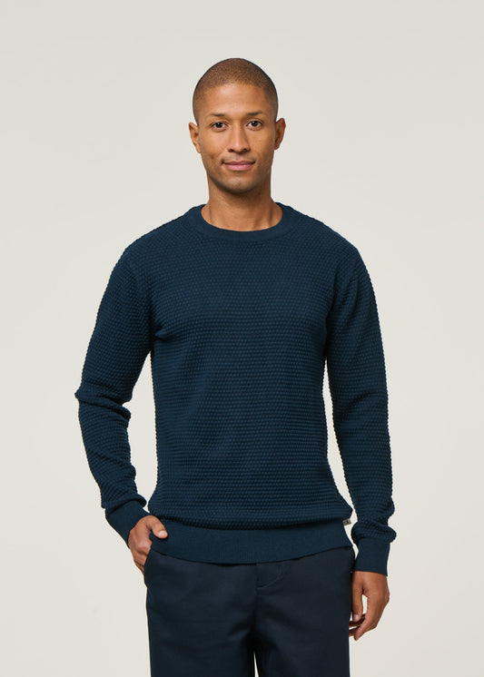 Pull en coton bio | marine "vagn regular bubble knit crew neck total eclipse"