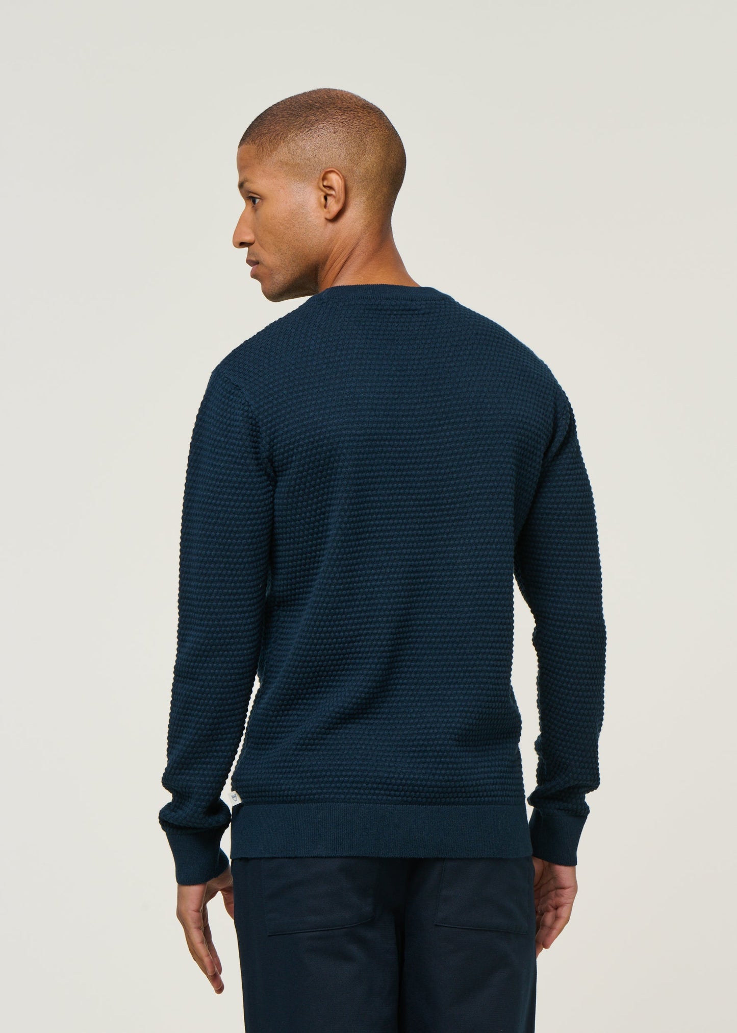 Pull en coton bio | marine "vagn regular bubble knit crew neck total eclipse"