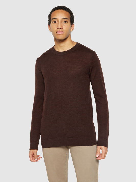 Pull léger en laine mérinos certifiée | marron 'karl regular merino knit crew neck'