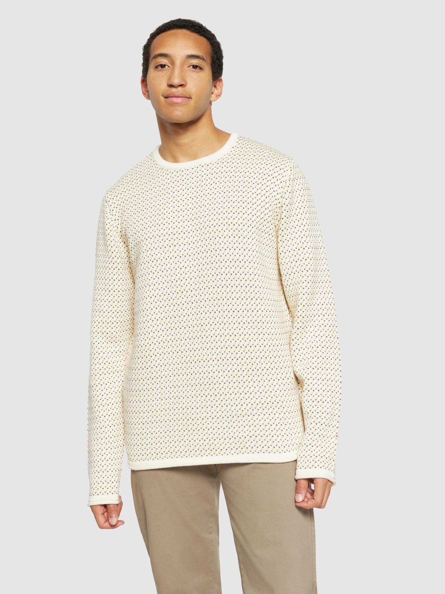 Pull en coton biologique | blanc "jacquard crew neck knit - 9920 white"