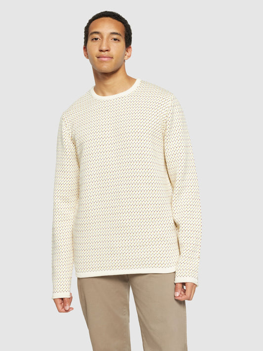Pull en coton biologique | blanc "jacquard crew neck knit - 9920 white"