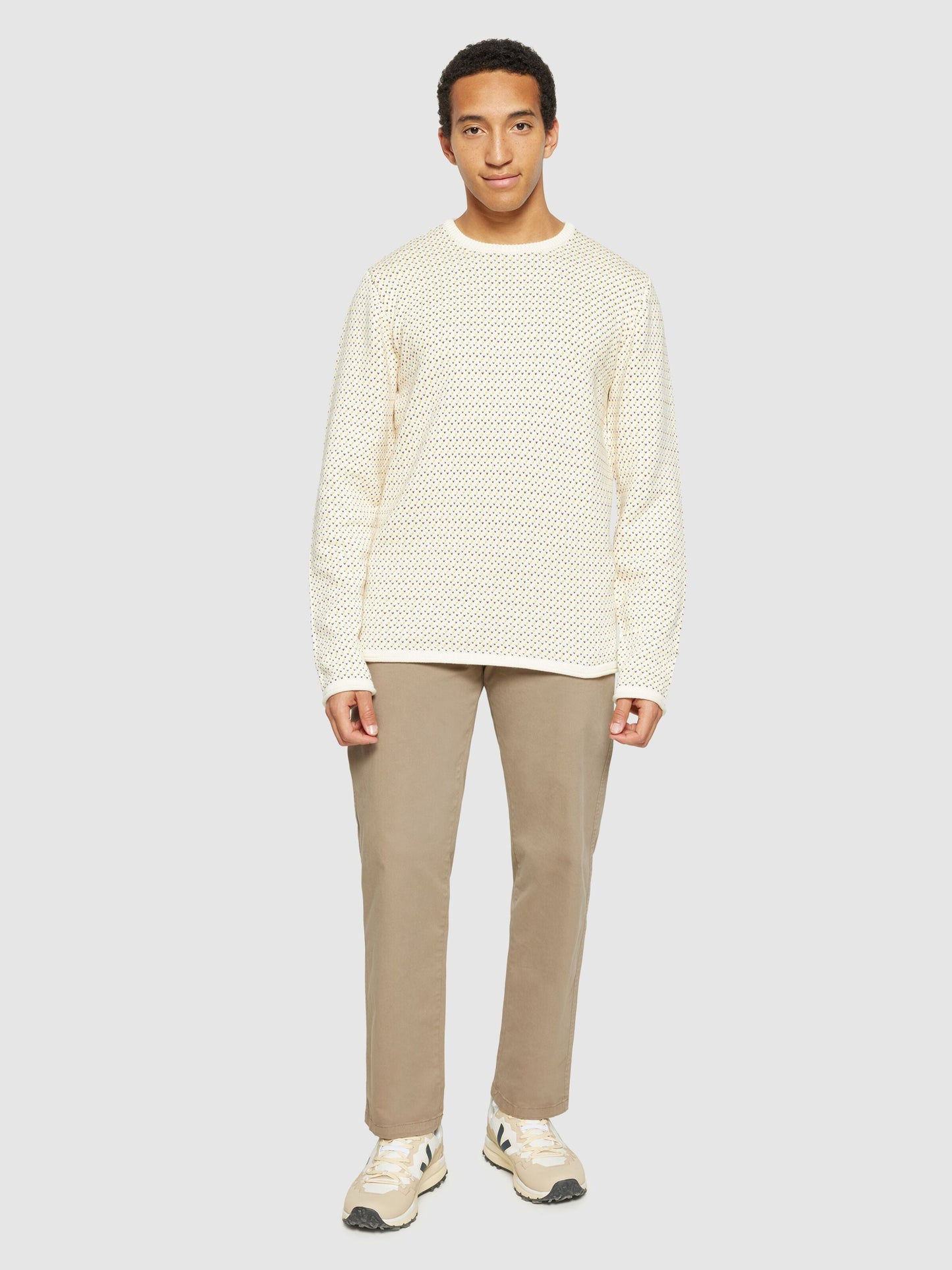 Pull en coton biologique | blanc "jacquard crew neck knit - 9920 white"