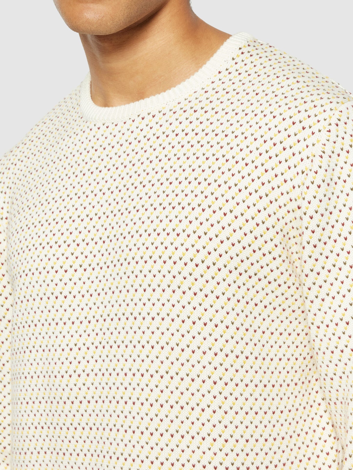 Pull en coton biologique | blanc "jacquard crew neck knit - 9920 white"