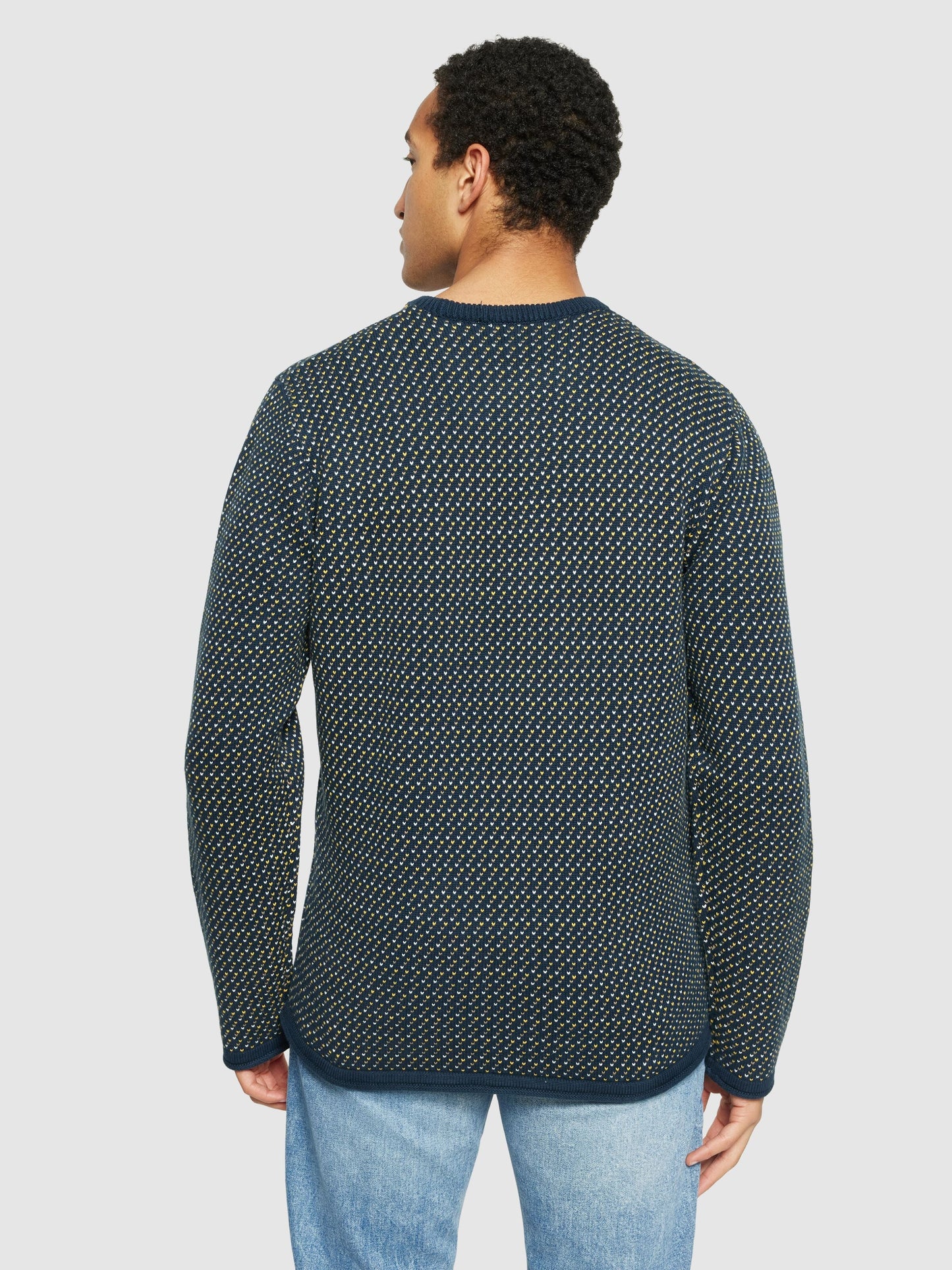 Pull en coton biologique | bleu "jacquard crew neck knit - 9921 blue"
