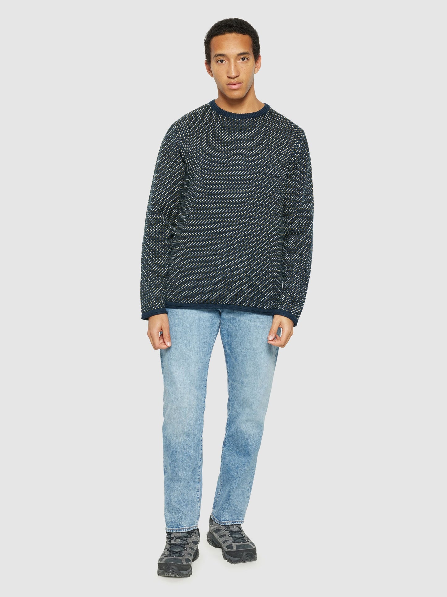 Pull en coton biologique | bleu "jacquard crew neck knit - 9921 blue"