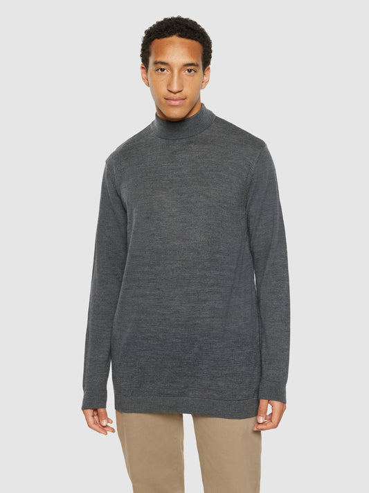 Pull col montant en laine mérinos certifiée | gris foncé "merino mock neck dark grey melange"