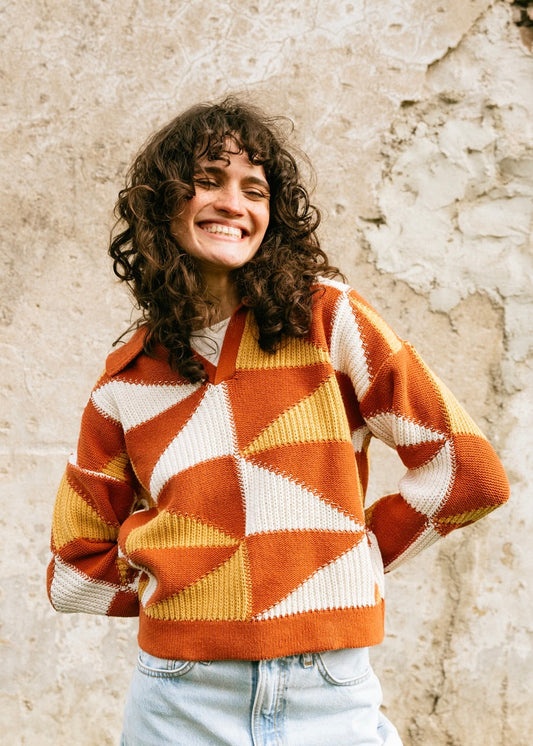 Pull en maille en matières recyclées | Tricolore "brown paquita knitted sweater"