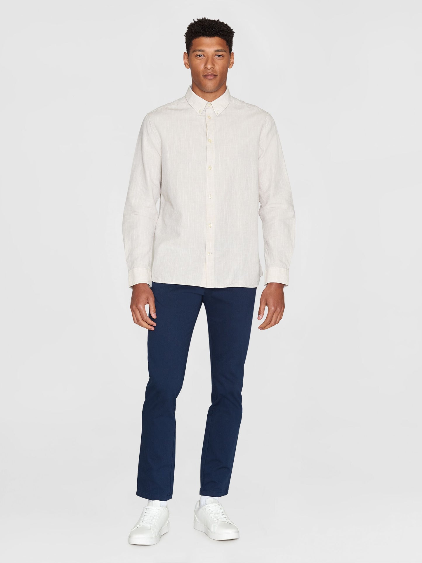 Chemise en coton et lin bio | Beige "regular linen shirt light feather gray"
